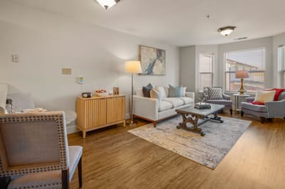 A cozy common area in a senior living facility