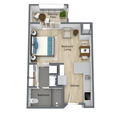 Floor plan of a one-bedroom apartment layout