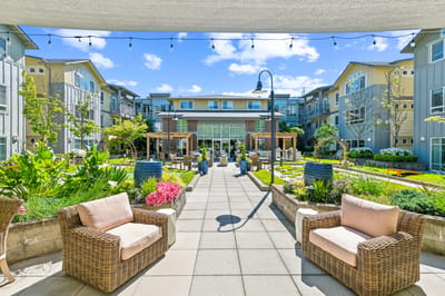 Beautiful garden area with seating and landscaping