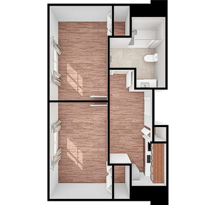Architectural floor plan of a senior living unit