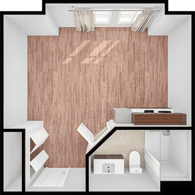 Top view of a small resident room layout