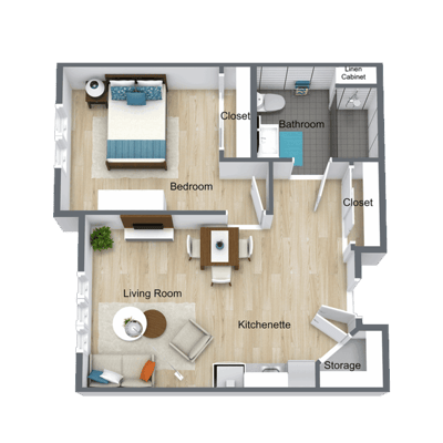 Architectural floor plan of a living unit layout