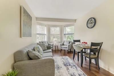 Cozy common area with seating and dining setup
