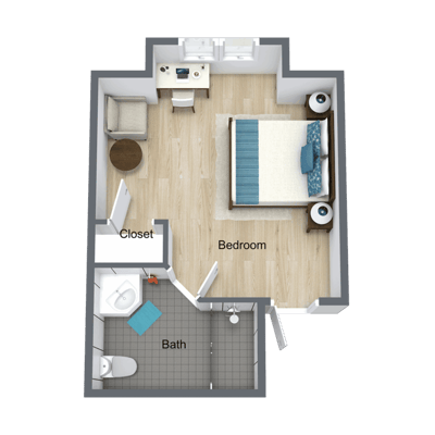 Architectural floor plan of a resident room