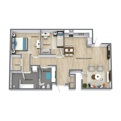 Architectural floor plan of a resident unit layout