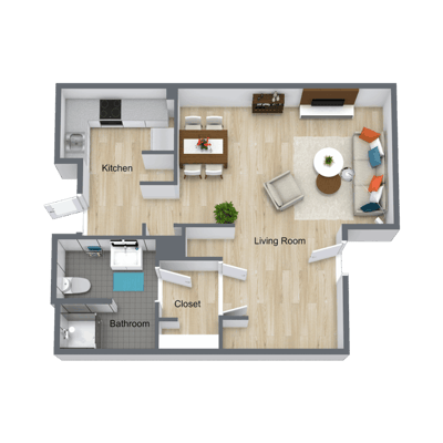 Architectural floor plan of a living unit