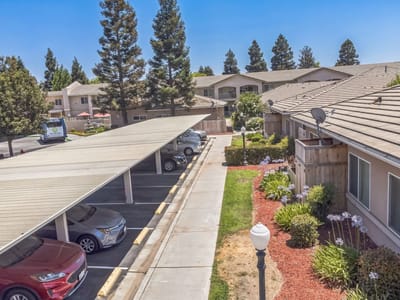 View of the facility's parking and landscaped area