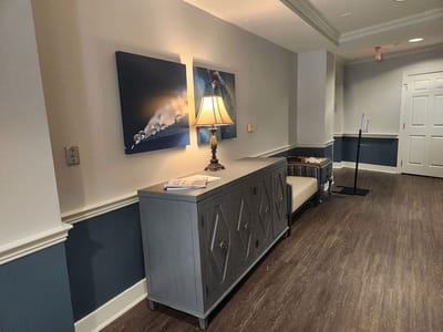 Interior view of a hallway with decor and furniture