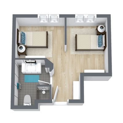 Detailed floor plan of a two-bedroom living space