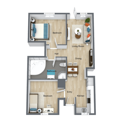Architectural floor plan of a resident unit