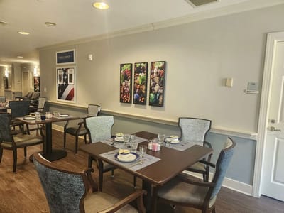 Dining area with tables set for meals