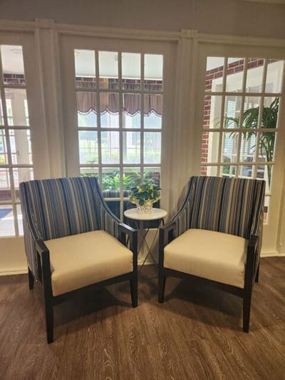 Cozy seating area in a sunny common space