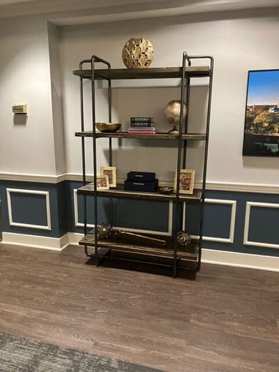 Decorative shelf in a common area of the facility
