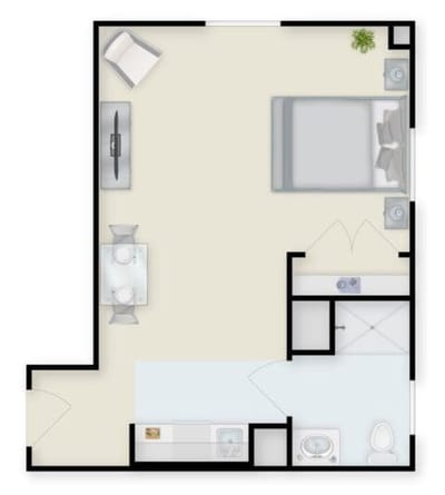 Architectural floor plan of a resident room layout