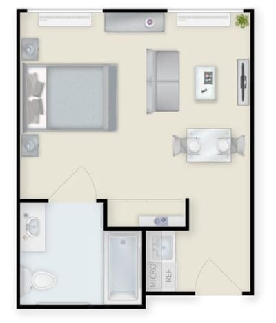 Architectural floor plan of a resident room