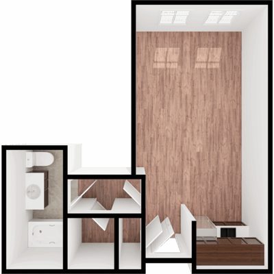 Architectural floor plan of a resident room layout