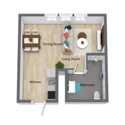 Architectural floor plan of a resident unit.