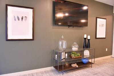 Interior view of a lobby with decorative elements