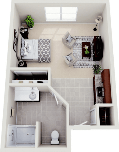 A floor plan of a private resident room