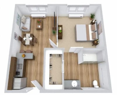 Architectural floor plan of a resident room