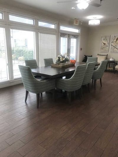 Dining area with a large table and chairs