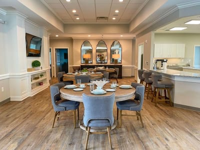 Dining area with elegant table settings and decor