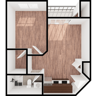 Architectural floor plan of a resident suite
