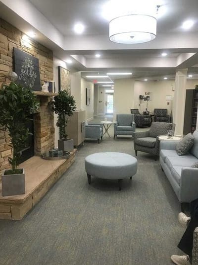Bright and inviting common area with seating
