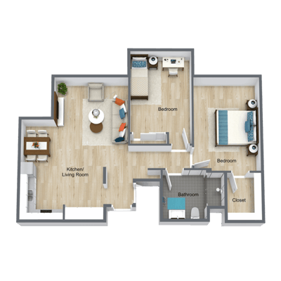 Architectural floor plan of a resident unit layout