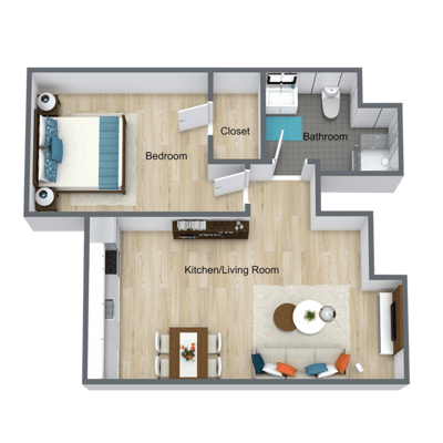 Architectural floor plan of a resident unit