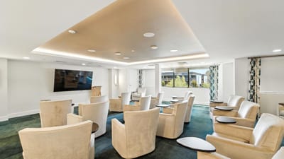 Bright common area with comfortable seating