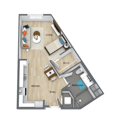 Floor plan of a one-bedroom apartment