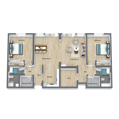 Architectural floor plan of a resident unit layout