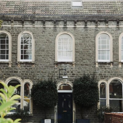 Front entrance of Fairview Court Care Home with stone facade
