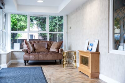 Cozy interior common area with seating and decor