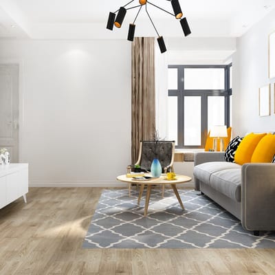 Bright living area with modern furniture and decor