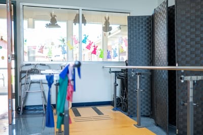 Interior view of a therapy room with equipment