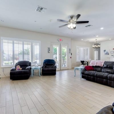 Interior view of a common area with seating