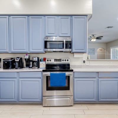 Modern kitchen interior with stainless steel appliances