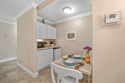 Cozy dining area with table settings and food