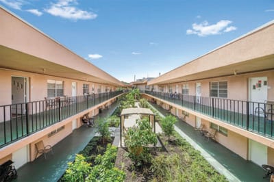 Outdoor courtyard area of a senior living facility