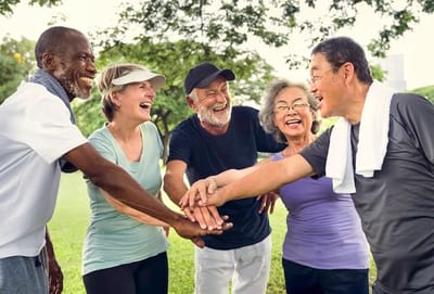 Residents engaged in an outdoor group activity