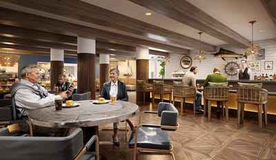 Residents enjoying meals in a stylish dining area