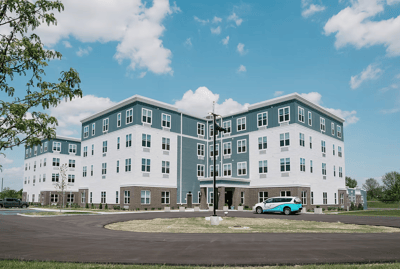 Exterior view of the facility with blue sky