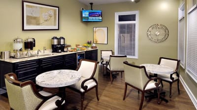 Cozy dining area with tables and refreshments