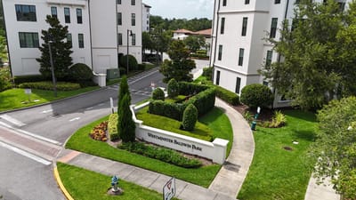 Entrance of Westminster Baldwin Park with landscaped gardens