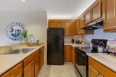 Bright kitchen area with modern appliances