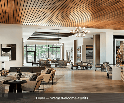 Bright and welcoming foyer of the senior living facility