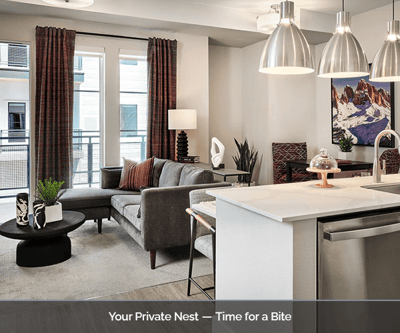 Modern interior of a private apartment in a senior living facility