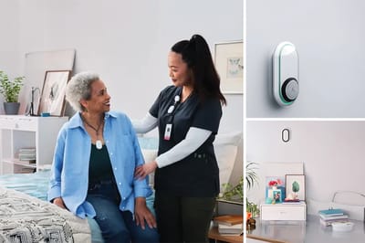 Caregiver assisting a resident in a cozy room